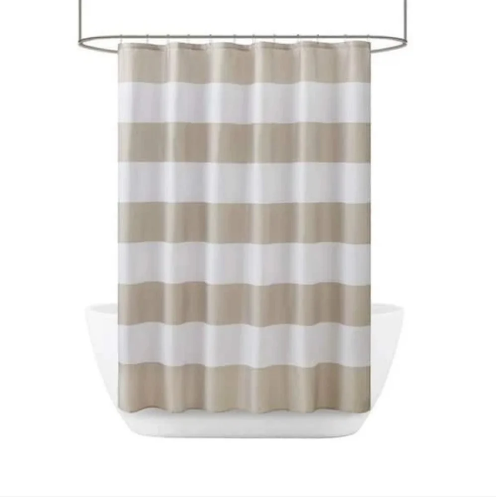 Urban Habitat Tan Striped Shower Curtain Set